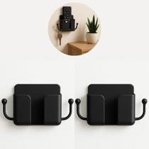 Kit 2 Suporte De Parede Para Celular Com Ganchos 2Preto