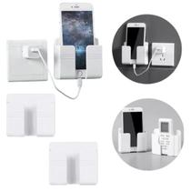 Kit 2 Suporte de Parede para Celular e Controle Remoto Prático Plástico Adesivo Sem Furadeira com Fita Dupla Face