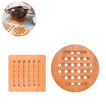 Kit 2 suporte descanso para panela quente apoio bambu quadrado redondo protetor mesa cozinha bamboo