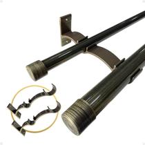 Kit 2 Suporte Duplo Comum Perfil Varão Cortina 19.28mm Ilhós Argola Instalação
