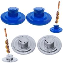 Kit 2 Suporte Espeto de Mesa Aluminio com 5 Furos + 2 Suportes Porta Espeto 5 Furos Azul para Churrasco Jl Artesanatos