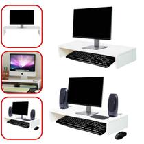 Kit 2 Suporte Monitor Base Elevada Para Telas 10x60x20cm MDF Branco