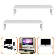 Kit 2 Suporte Monitor Base Elevada Para Telas 10x60x20cm MDF Branco
