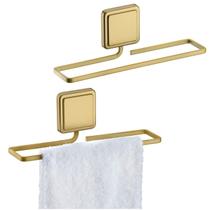 Kit 2 Suporte Porta Toalha Toalheiro 25cm Banheiro Adesivo Dupla Face Dourado - Future