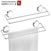 Kit 2 Suporte Porta Toalha Toalheiro Duplo 45cm Adesivo Dupla Face Banheiro Cromado - Future