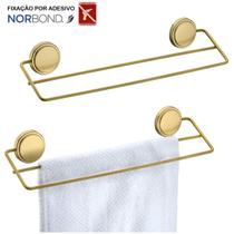 Kit 2 Suporte Porta Toalha Toalheiro Duplo 45cm Adesivo Dupla Face Banheiro Dourado - Future Kit 2 Suporte Porta Toalha Toalheiro Duplo 45cm Adesivo Dupla Face Banheiro Dourado - Future