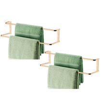 Kit 2 Suporte Porta Toalha Toalheiro Duplo 60cm De Parede Banheiro Rose Gold - Future