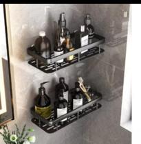 Kit 2 Suporte prateleira Shampoo Sabonete Banheiro Adesivo Parede Box Luxo Cor Preto