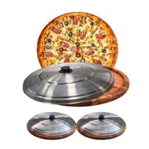 Kit 2 Suportes Bandeja Para Cortar E Servir Pizza 25Cm Com Tampas