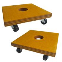 Kit 2 Suportes Base Vaso Plantas Madeira Rodinhas 20cm.