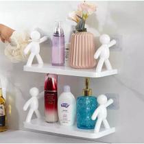 Kit 2 Suportes Com Adesivo Decoração Para Sala Cozinha Banheiro Prateleira Organizador Sem Furo