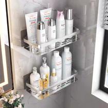 Kit 2 Suportes de Shampoo Prata Luxo De Alumínio 2 Camadas Para Banheiro Montado Na Parede Prateleira