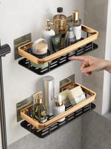Kit 2 Suportes de Shampoo Preto com Dourado Luxo De Alumínio 2 Camadas Para Banheiro Montado Na Parede Prateleira