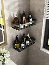 Kit 2 Suportes de Shampoo Preto Luxo De Alumínio 2 Camadas Para Organizar Montado Sem Furar a Parede Prateleira LZWFXD
