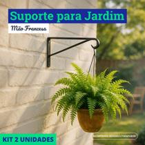 Kit 2 Suportes Decorativos em Ferro para Jardim e Varanda Estilo Mão Francesa Preto