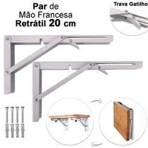 Kit 2 Suportes Mão Francesa Cantoneira Dobrável Retrátil Reforçada Prateleira Mesa 20cm