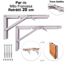 Kit 2 Suportes Mão Francesa Cantoneira Dobrável Retrátil Reforçada Prateleira Mesa 20cm