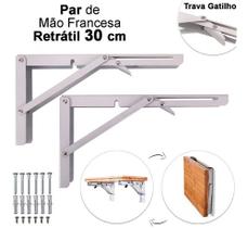 Kit 2 Suportes Mão Francesa Cantoneira Dobrável Retrátil Reforçada Prateleira Mesa 30cm