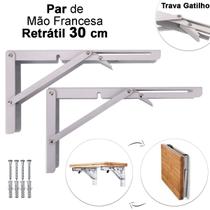 Kit 2 Suportes Mão Francesa Cantoneira Dobrável Retrátil Reforçada Prateleira Mesa 30cm - Idea