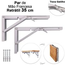 Kit 2 Suportes Mão Francesa Cantoneira Dobrável Retrátil Reforçada Prateleira Mesa 35cm - Idea