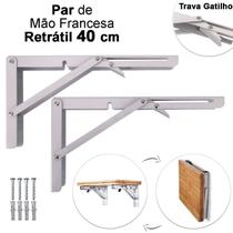 Kit 2 Suportes Mão Francesa Cantoneira Dobrável Retrátil Reforçada Prateleira Mesa 40cm