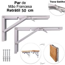 Kit 2 Suportes Mão Francesa Cantoneira Dobrável Retrátil Reforçada Prateleira Mesa 50cm