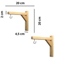 kit 2 Suportes Mão Francesa de Madeira Pinus para Suporte de Plantas e Macramê c/ Gancho - 20 cm