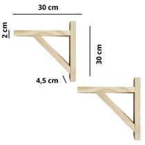 Kit 2 Suportes Mão Francesa em Madeira para Prateleiras - 30 cm