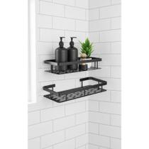 Kit 2 Suportes Organizador Banheiro Adesivo Preto Reforçado