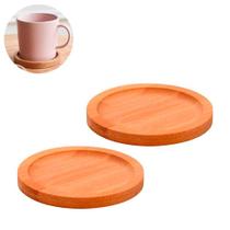 Kit 2 Suportes para copos base bambu descanso bebidas bolacha apoio mesa bancada caneca xicara taças