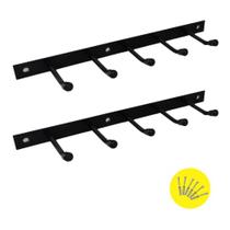 Kit 2 Suportes Parede Multiuso Porta Utilidades 10 ganchos Preto médio nv812