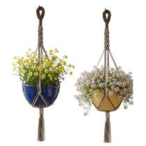 Kit 2 Suportes Pendentes em Macramê para Plantas Folhagens ou Flores Redinha Suspensa Duas Cores Decorativa