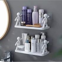 Kit 2 Suportes Plástico Com Adesivo Decoração Para Sala Cozinha Banheiro Prateleira Organizador Sem Furo