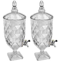 Kit 2 Suqueiras de Cristal com Pé 5L Diamond Lyor Torneira Dispenser Bebidas Incolor Kit 2 Suqueiras de Cristal com Pé 5L Diamond Lyor Torneira Dispenser Bebidas Incolor