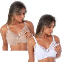 Kit 2 Sutiã Amamentação Pós Parto Maternidade Feminino Renda Abertura Frontal Gestante Moda Grávida