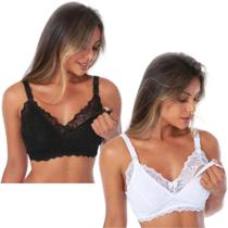 Kit 2 Sutiã Amamentação Pós Parto Maternidade Feminino Renda Abertura Frontal Gestante Moda Grávida