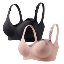 Kit 2 Sutiã Amamentação Sem Costura Com Bojo Removível Gestante COR:PRETO/ROSATAMANHO:M