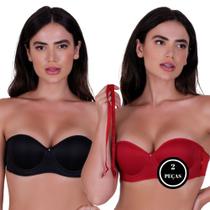 Kit 2 Sutiã com Bojo sem alça Alça Removível - c2 KIT 2 SUTIÃ MADONNA PRETO E VERMELHO