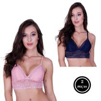 Kit 2 Sutiã de Renda sem Bojo Top com Forro - c1 KIT 2 ISIS ROSA AZUL MARINHO