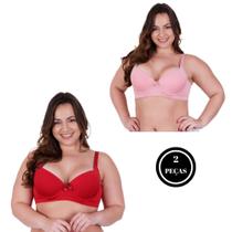 Kit 2 Sutiã Plus Size Bojão Reforçado Liso Básico-KIT 2 SUTIÃ NATHÁLIA VERMELHO ROSA