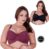Kit 2 Sutiã Plus Size com Bojo Alça Reforçada -c7 KIT 2 ALICE PRETO VINHO