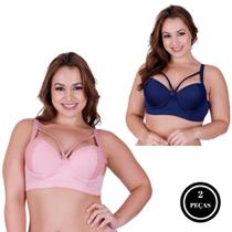 Kit 2 Sutiã Plus Size Reforçado Tiras Sustentação - KIT 2 STRAPPY ROSA AZUL MARINHO