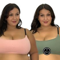 Kit 2 Sutiã Plus Size Tecido Canelado Top Grande -c14 KIT 2 FELÍCIA VERDE E ROSA