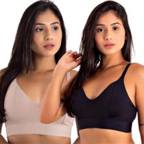 Kit 2 Sutiã Reforçado Feminino Frente Única Sem Bojo Lingerie Sustentação Top Conforto Básico