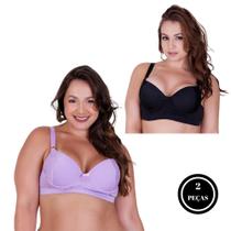 Kit 2 Sutiã Reforçado Renda Bojão Soutien Plus Size Sustentação- c7 KIT 2 RENDÃO PRETO E LILÁS