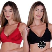 Kit 2 Sutia sem Bojo com Detalhe em Renda Adulto Alça Reforçada - c8 KIT 2 MARLENE PRETO VERMELHO Kit 2 Sutia sem Bojo com Detalhe em Renda Adulto Alça Reforçada - c8 KIT 2 MARLENE PRETO VERMELHO