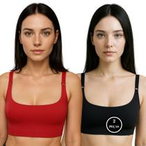 Kit 2 Sutiã sem Bojo Microfibra com Alças Reforçada Sustentação - c5 KIT 2 CLAÚDIA PRETO E VERMELHO