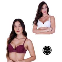 Kit 2 Sutiã Soutien Com Bojo Básico Dia a Dia Atacado Carine - c12 KIT 2 CARINE VINHO BRANCO