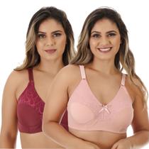 Kit 2 Sutiã Sustentação Feminino Lycra Reforçado Sem Bojo Renda Alça Regulagem Soutiens Lingerie