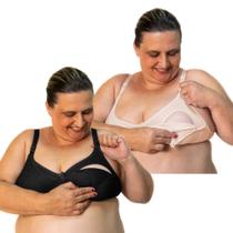 Kit 2 Sutiãs Amamentação Cotton Plus Size Bojo Removível Alças Largas Conforto Maternidade